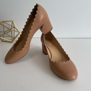 Chloe Beige Scalloped Block Heels